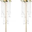 Tall Vases Wedding Centerpieces for Tables - 29.6" Gold Flower Vase with Chandelier Crystal, Centerpiece Table Decorations, Metal Flower Stand for Wedding, Reception, Party, Events, Home Décor, 2 Pcs