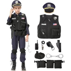 Police Officer Costume for Kids,Police Costume for Boys, Police Costume-Shirt, Pants,Hat,Belt for Halloween, Small