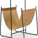 Signature Design by Ashley Faronworth Casual Leather Magazine Rack with Handle, Light Brown & Black
