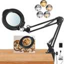 12X Magnifying Glass with Light and Stand, Upgrade Real Glass magnifying lamp, 5 Color Modes Stepless Dimmable, 84LEDs Desk Lamp, Hands Free for Close Work, Reading Crafts, Painting, Sewing, soldering