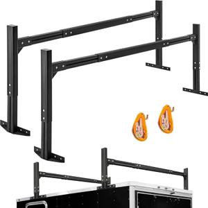 Universal Trailer Ladder Rack,800LB Capacity Painted Frosted Surface Aluminum, with 2 Straps for Open and Enclosed Trailers,Fits 5.7'-8.1' Width Trailer(USPTO Patent NO.: USD1011870S) (Black)