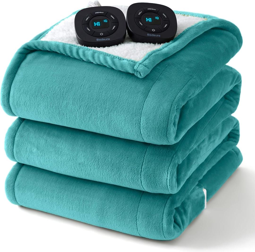 Bedsure Electric Blanket King Size - Dual Control Heated Blanket King Size, Fast Heating with 10 Time Settings & 10 Heat Settings, Warm Gifts for Women Grandma (100x90 inches, Teal)