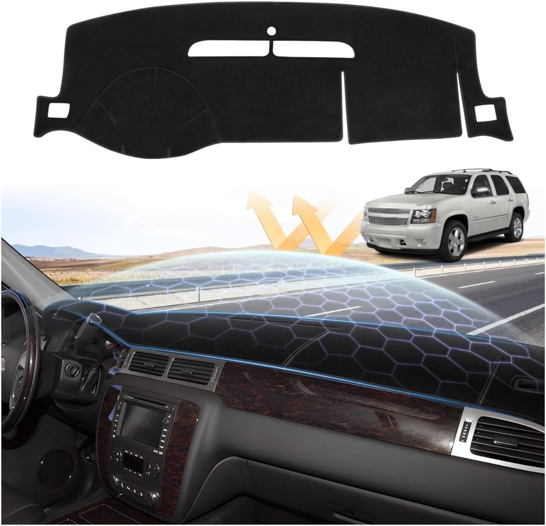 Sunsdrew Dash Cover for 2007-2014 Chevrolet Suburban/Tahoe&GMC Yukon,2007-2013 Chevy Avalanche Silverado 1500 LTZ&GMC Sierra SLT Denali Dash Cover Mat Accessories Nonslip Mesh Protector No Glare