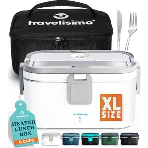 Extra-Large Electric Lunch Box For Adults Holds up to 8 Cups - 80W Heated Lunch Box 1.8L Electric Food Warmers, Portable Food Warmer, Travel & Work. Loncheras Para Hombres De Trabajo (Gray)