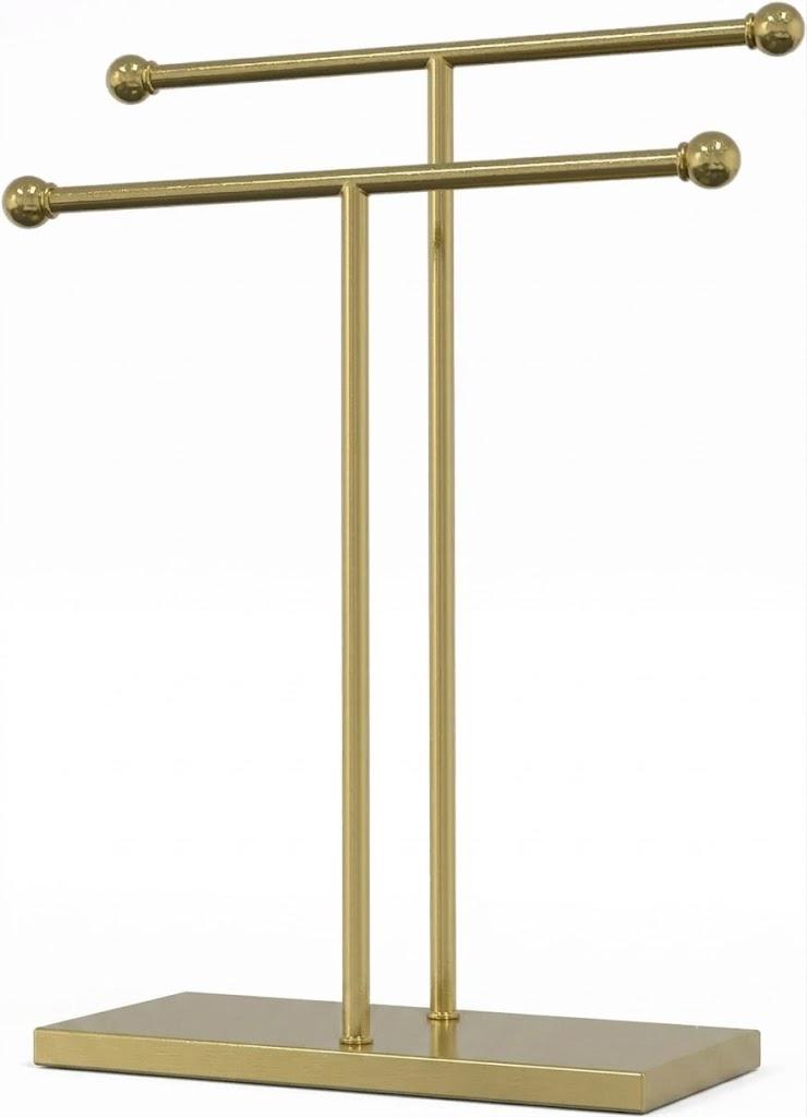 15” Standing Hand Towel Holder with Heavy Base Gold Towel Rack for Bathroom Vanity Countertop Stainless Steel Towel Holder Free Standing Towel Ring Hardware Accessories