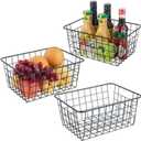 Wire Kitchen Storage Basket 3 Packs,Perfect Pantry Organization Accessories Baskets,Laundry Basket,Countertop Organization,Suitable for Kitchen,Bathroom,Bedroom,Tabletop,Stackable,Black