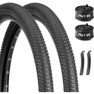 2-Pack Mountain Bike Tires & Tubes Set: 20/24/26-Inch Puncture-Protection MTB Tires with Heavy-Duty Butyl Inner Tubes & Tire Levers for Off-Road Cycling