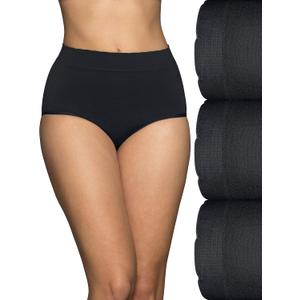 Vanity Fair womens Seamless Underwear, Light Smoothing, No Pinch No Show (6, Brief - 3 Pack - Black/Black/Black)