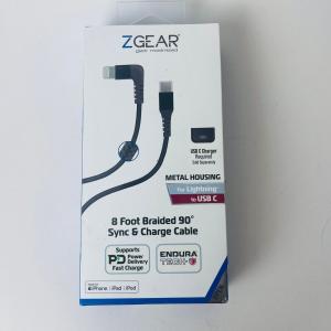 ZGear 8 Foot Braided 90° Sync & Charge Cable designed for Lightning to USB-C connectivity.
