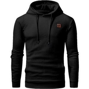 Yundobop Men's Pullover Hoodies Plaid Jacquard Long Sleeve Drawstring Hipster Casual Hooded Sweatshirts with Kanga Pockets (Large, Black)