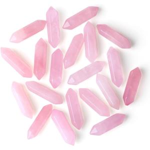 ZHIYUXI 20 Pcs Rose Quartz Crystals Crystal Points Gemstone Rose Quartz Crystal Pink Crystal Tumbled Polished StonesEnergy Reiki Healing Stone Crystal Wand Wholesale Meditation Decor Gifts