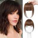 Clip in Bangs Brown Color 100% Real Human Hair Wispy Clip on Bangs Extensions Fringe with Temples Hairpieces for Women, Brown