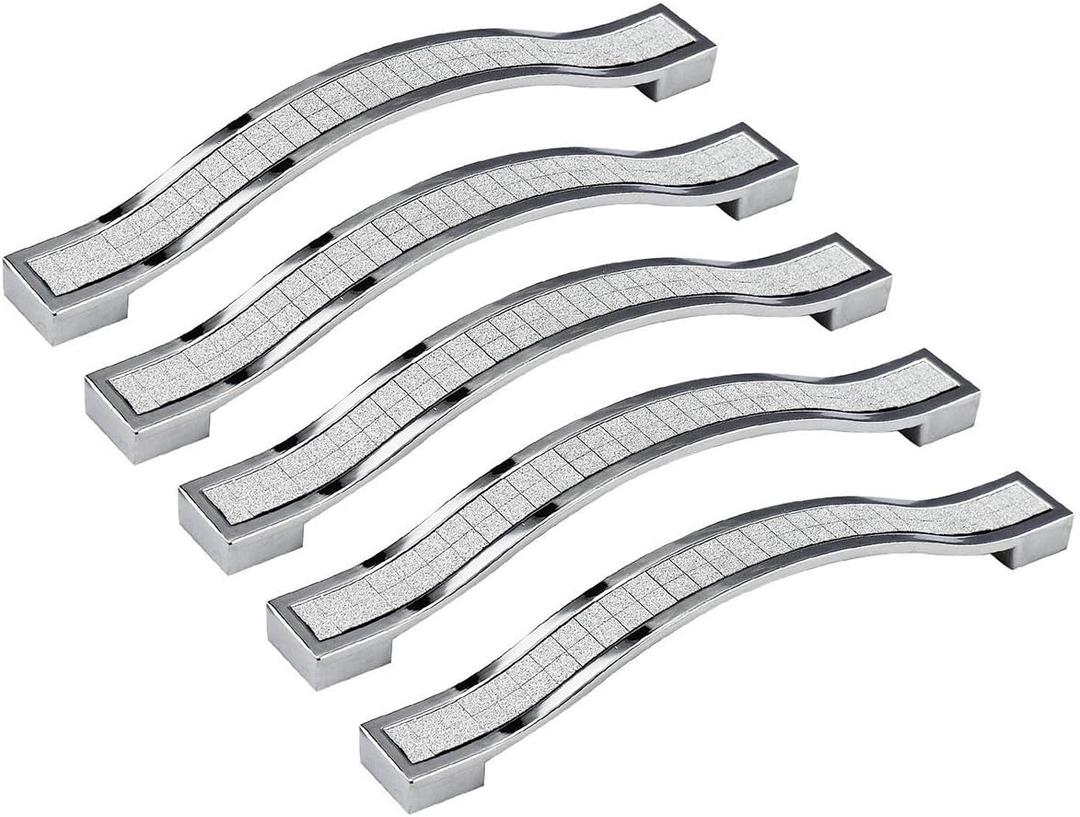 abcGoodefg 5 Pack Bling Bathroom Cabinet Knobs Drawer Pulls, Kitchen Cabinets Handles Knobs for Cabinets and Drawers, Modern Cabinet Pulls 5.3 Inch Length, 5 Inch Hole Center (Silver)