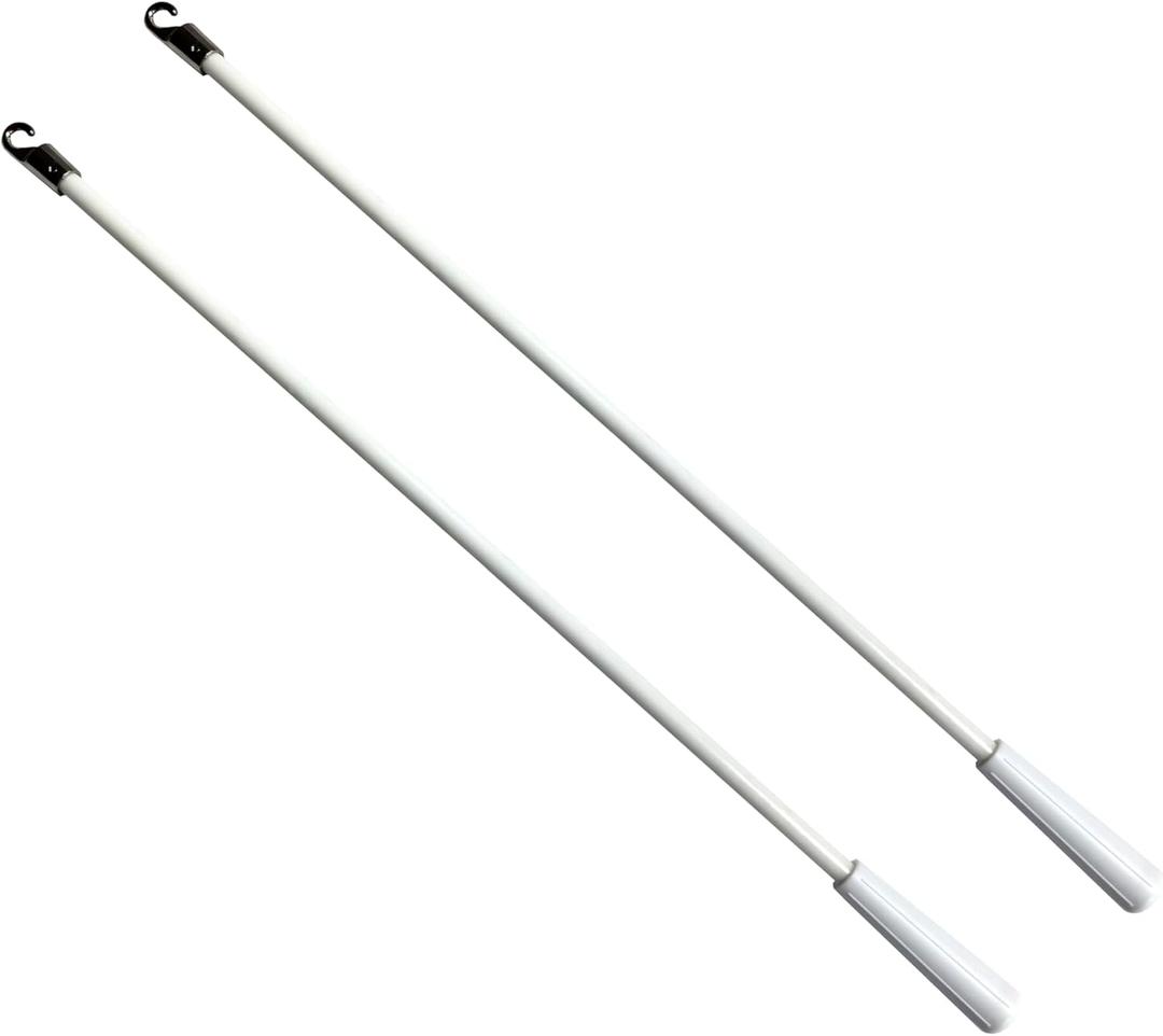 2Pcs Blinds 36Inch Long White Vertical Window Blind Tilt Wand Fiberglass Blind Replacement Parts with Hook and Handle for Windows Curtain Door