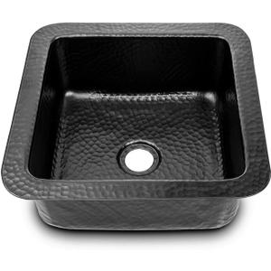 Monarch Abode 12-inch Hand Hammered Matte Black Aluminum Glasgow Dual Mount Drop in Bar Prep Sink, Drop in or Undermount Kitchen Sink, Single Rectangular Bowl