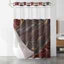 No Hook Shower Curtain with Snap in Liner Set, Red Marble Design, Waterproof Washable Fabric Hotel Shower Curtains for Bathroom Decor with See Through Mesh Top Window 54x80 Inch