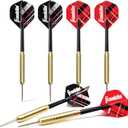 Franklin Sports Steel Tip Darts Set - 6 Pack of 18 Gram Steel Darts - Removable Standard Nylon Flights and Brass Barrels - Lightweight Full Dart Set, Red/Black