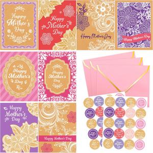 WorldBazaar Mothers Day Cards Kraft Bulk 24 Pack Floral Happy Mother’s Day Greeting Card with Envelopes Gift For Mom