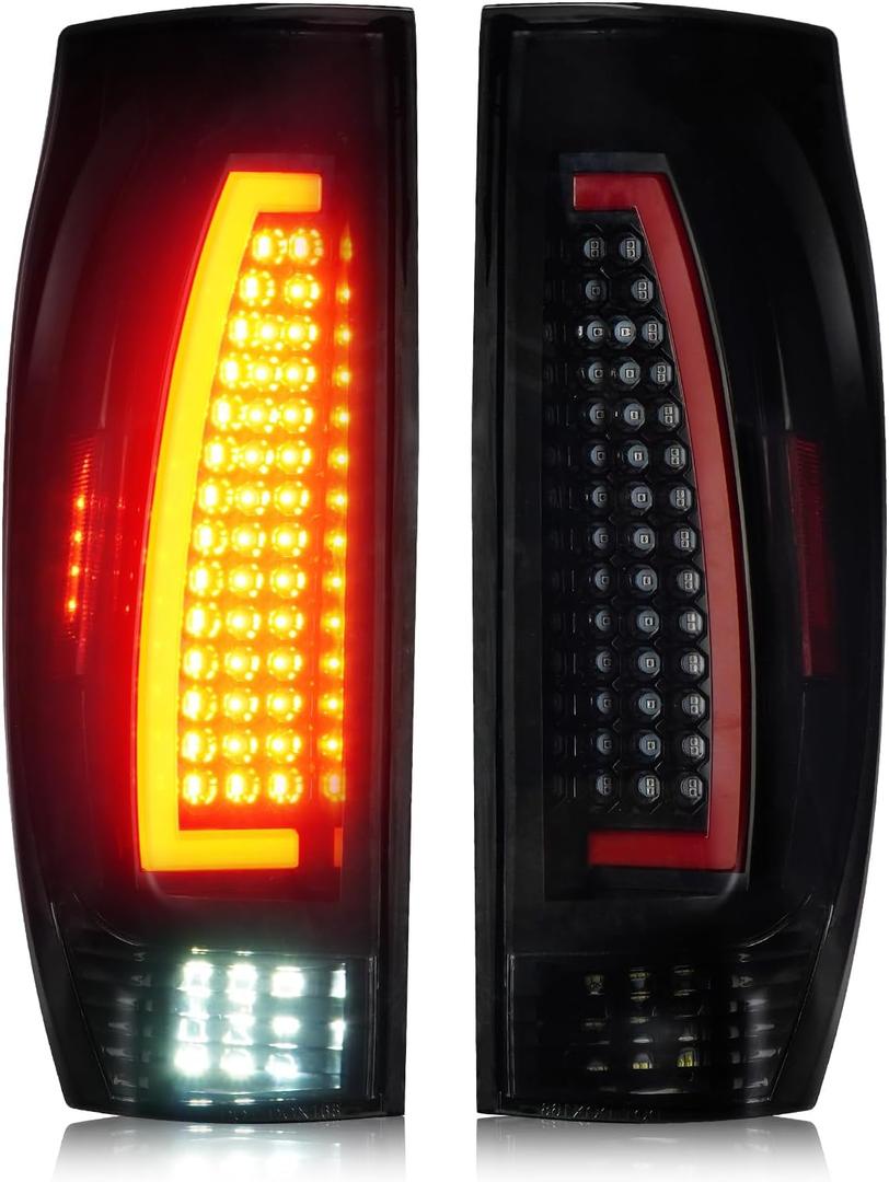 LED Tail Lights Pair Compatible with Chevy Avalanche 1500/2500 2002-2006 (4-Door Crew Cab) Rear Taillights Assembly, Black Housing Smoked Lens