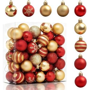 50PCS Christmas Balls 4cm / 1.6" Christmas Tree Hanging Ornaments Xmas Ball Decoration, Red and Gold Ornaments for Xmas Tree Wreath Garland