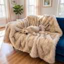 Waterproof Dog Blanket for Small, Medium & Large Dogs  Faux Fur Pet Throw for Couch, Sofa, Bed & Car  Soft, Washable, Stain-Resistant, Durable Cover  White w/Brown Tips  80" x 60"