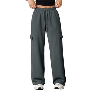 Aleumdr Wide Leg Sweatpants for Women Cargo Pants High Waisted Sweat Pants Baggy Joggers Casual Long Pants with Pockets (Small, Dark Grey)