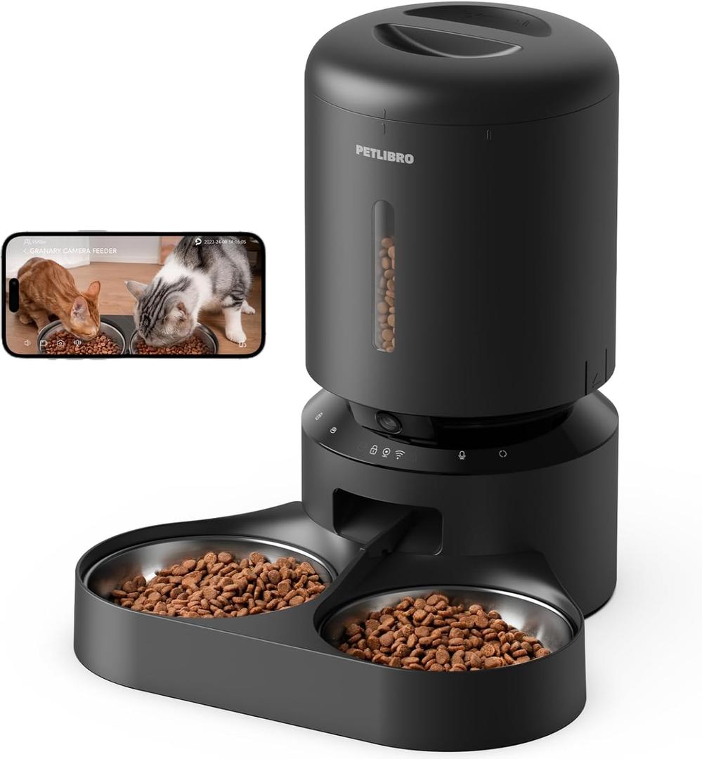 PETLIBRO Automatic Cat Feeder with Camera for Two Cats, 1080P HD Video with Night Vision, 5G WiFi Pet Feeder with 2-Way Audio for Cat & Dog, Low Food & Motion & Sound Alerts, Dual Tray, Black 5L PETLIBRO Automatic Cat Feeder with Camera for Two Cats, 1080P HD Video with Night Vision, 5G WiFi Pet Feeder with 2-Way Audio for Cat & Dog, Low Food & Motion & Sound Alerts, Dual Tray, Black 5L