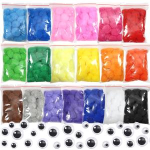 TOAOB 1900pcs 1 Inch Assorted Pom Poms with Wiggle Googly Eyes Multi Color Large Art and Crafts Pompoms Balls for DIY Art Crafts Decorations