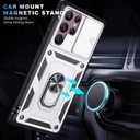 for Samsung Galaxy S22 Ultra Case Military Grade Drop Shock Protection Cell Phone Cover with Slide Camera Cover Built-in 360 Rotate Ring Stand for S22 Ultra 6.8 - White