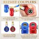 AC R1234YF Quick Couplers Adapters Set, R1234YF Self Sealing/Puncture Can Tap Valves, Tank adapter, R410A Charging Vacuum Port Adapter, Core Remover for Car Air Conditioner Refrigerant System