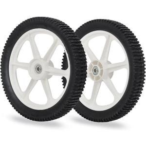 GICOOL 14 x 2'' Rubber Tire and Plastic Spoke Wheel, 1.75" Offset Hub Length, 1/2" Axle Bore, for Lawn Mower Trolley Dolly Wheel Replacement, 2 Pack