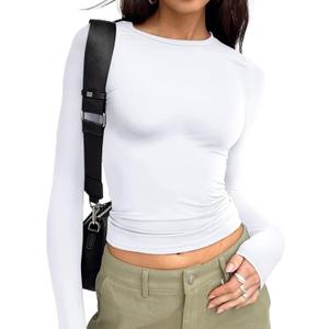 Trendy Queen Womens Long Sleeve T Shirts Fall Fashion 2025 Basic Crop Tops Going Out Outfits Y2k Clothes (Large)