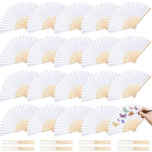 JOHOUSE 28 Pcs White Paper Folding Hand Fans 8.3 Inch Foldable Handheld Fans for Women, Wedding Party Favors, Bridal Shower, DIY Crafts, Photography Props