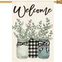 AVOIN colorlife Eucalyptus Mason Jar Spring Summer House Flag 28x40 Inch Double Sided Outside, Buffalo Plaid Welcome Yard Outdoor Flag (Multi)