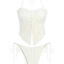 ZAFUL Floral Twist Bikini Set for Women Halter Tankini Tie Side String Swimsuit Two Piece Bathing Suit 2-Lace Beige, Size medium