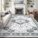 Washable Area Rug 8x10, Area Rugs Stain Resistant Neutral Washable Rugs for Living Rooms Bedroom Vintage Non-Slip Thin Large Size Area RugGrey