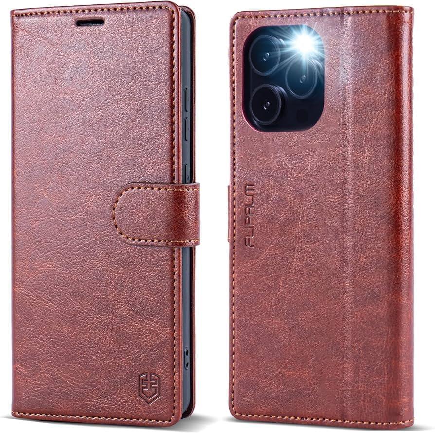 Wallet Case for iPhone 15 Series, RFID Blocking Credit Card Holder, PU Leather Folio Flip Kickstand Protective Shockproof Cover for Apple 15 Series (Brown, iPhone 15 Pro Max - 6.7")