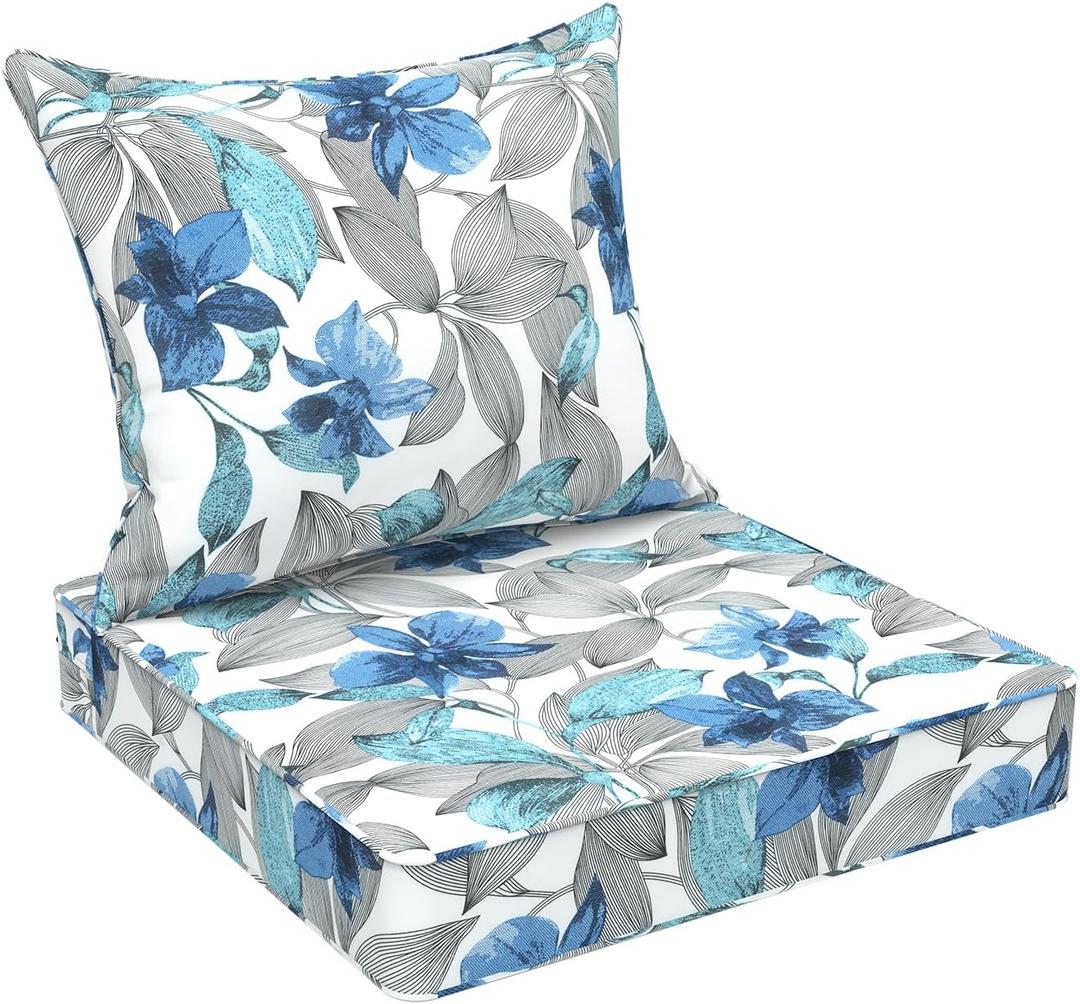 DYTXIII Outdoor Deep Seat Cushion Set, Water Repellent 22"x22" Patio Thick Cushions Replacement with Seat & Back Pillow for Patio Sofa, Wicker Chair, Couch - Clemens Noir Blue, 22"x22"x4"