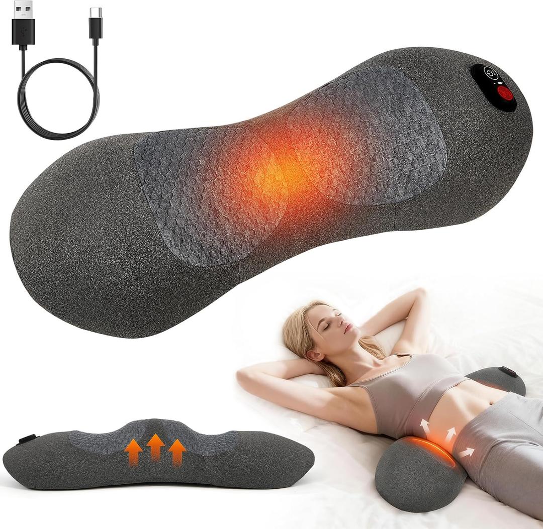 3 in 1 Electric Lumbar Massager Support Pillow, Back Massager with Heat, Adjustable Height for Bed and Chair,Back Support Pillow for Lower Back Pain Relief and Spine Support (Dark Grey)