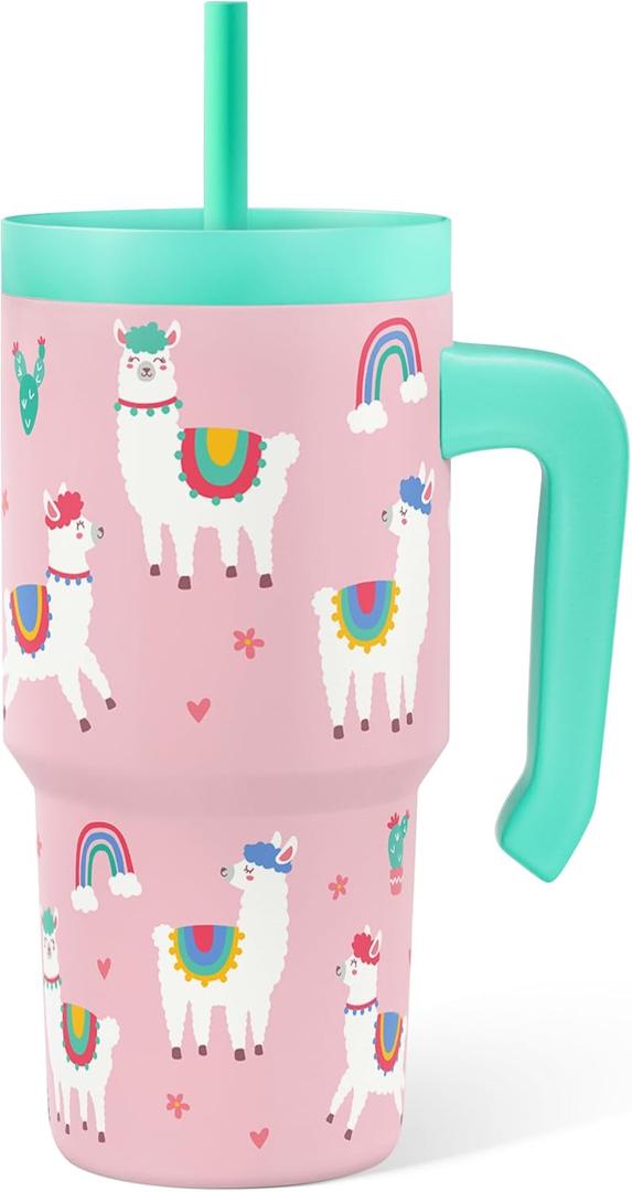 Llama Tumbler 20oz with Handle and Silicone Straw Lid for Kid, Insulated Stainless Steel Cup, Gift for Kids Girls, Gifts Idea for Birthday Christmas Back to School