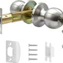 5" Backset Latch Keyed Entry Door Knob with Lock and Key, Standard Square Interface Entrance Ball Doors Knobset Lockset, Satin Nickel