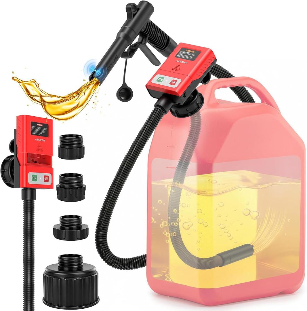 Fuel Transfer Pump with Auto-Stop, 3.8 GPM, 71" Hose, Gas Can Fuel Pump with 4 Adapters, Battery Powered, Liquid Transfer Pump for Gasoline, Diesel, Kerosene