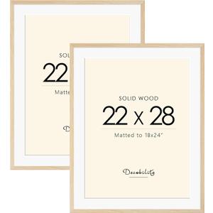 Decobility 22x28 Solid Wood Poster Frame, Natural Wood Picture Frame with Paper Mat, Display picture 18x24 with mat or 22x28 without Mat, Set of 2 Oak Wood Grain Picture Frame