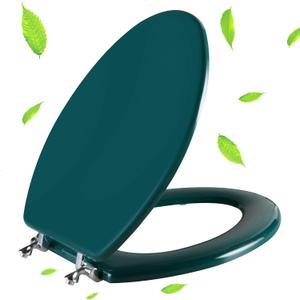 Dark Green Elongated Toilet Seat Natural Wood Toilet Seat with Zinc Alloy Hinges, Easy to Install also Easy to Clean, Scratch Resistant Toilet Seat by Angol Shiold (Elongated, Dark Green)