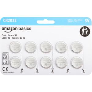 Amazon Basics CR2032 Lithium Batteries, 10-Pack, Child-Proof Package, Non-Coated - AirTag Compatible