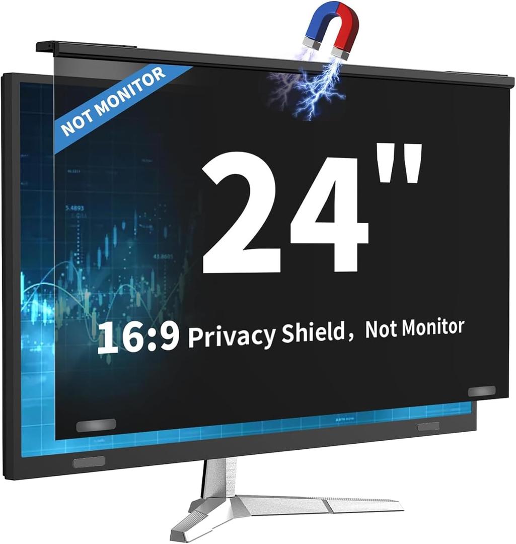 Magnetic 24 Inch Computer Privacy Screen for 16:9 Widescreen Monitor, Removable Hanging Anti-Blue Light Computer Screen Privacy Panel, Anti-UV Magnetic Attachment Monitor Privacy Screen