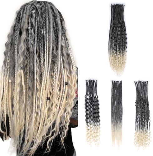 Sangtok 24in Single Ended 3 in 1 Dreadlock Extensions, 3pcs Grey to Blonde Mixed Dreads Extensions Set SE Dreads with Curly Dreadlocks for White Women