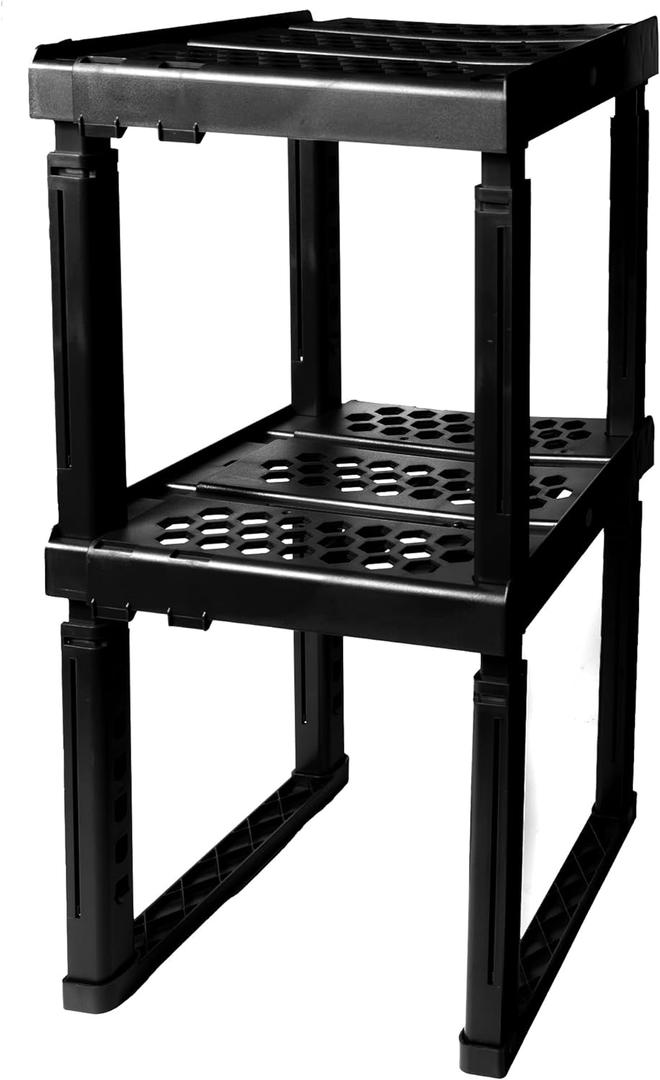 Locker Organizer Shelf, Adjustable Width and Height, Ideal for School, Office, and Gym Lockers (Black 2 Pack)