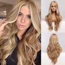 piaou Long Blonde Wig for Women Blonde Ombre Long Wigs Natural Wavy Synthetic Wigs Middle Part Heat Resistant Hair Cosplay Daily Party Wigs Natural Looking（26inch blonde）