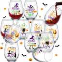 Maxcheck 12 Pcs Halloween Stemless Glasses 15oz Witches Glasses Hallo Queen Drinking Ice Coffee Beer Beverages Clear Tumbler Cup Halloween Gifts for Women Men Party Event Decorations